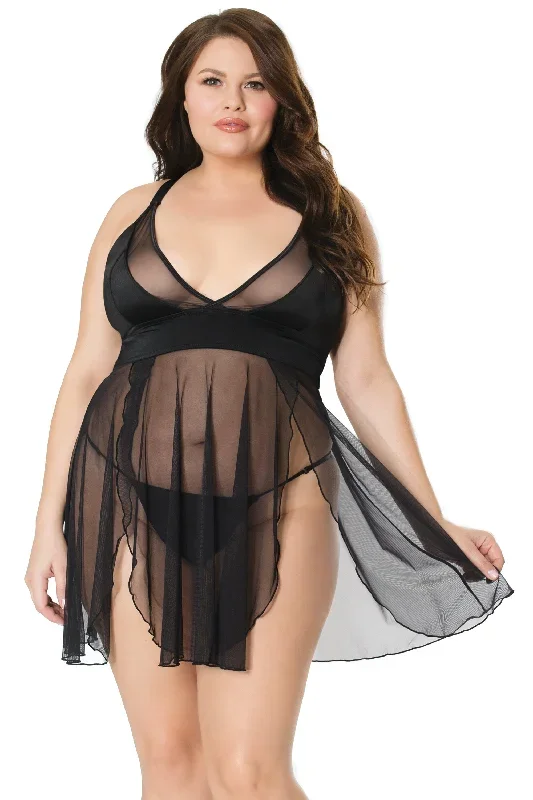 Sheer Babydoll With Side Slit Set | Plus Size