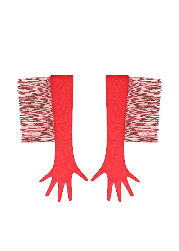 Long Mesh Gloves With Fringe (Red)