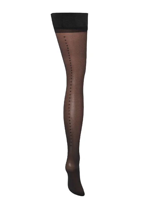 Diamante Back Seam Leg / Plain Top Stockings (Black)