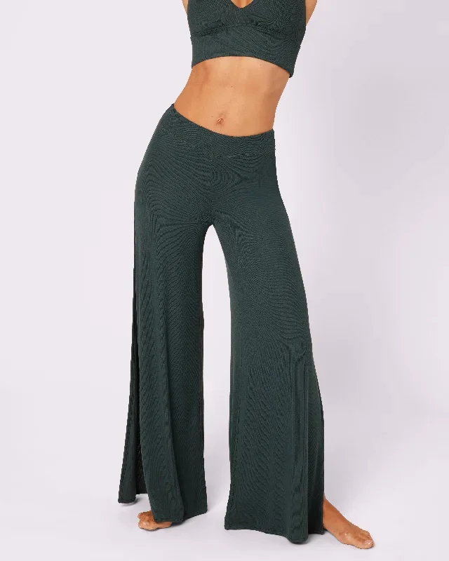 Comfort Rib Wide Leg Slit Pants | Lush Rib (Potion)