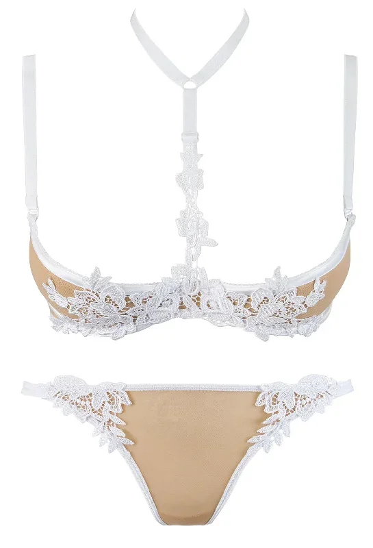 european-white-nude-lace-half-cup-bra-set