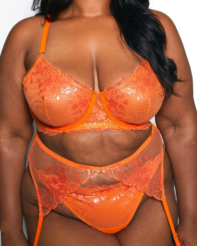 Glittering Embroidered Garter Orange Crush Curvy