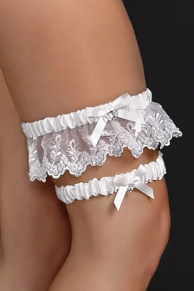 iCollection Lingerie 2 Piece White Plus Size Garter Set 7401X