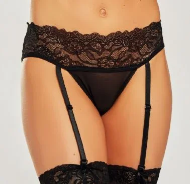 iCollection Lingerie Lace Black Garter Thong 7418