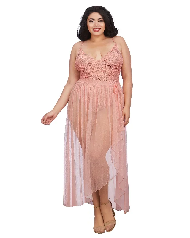 Dreamgirl Plus Size Mosaic Lace Teddy & Sheer Skirt