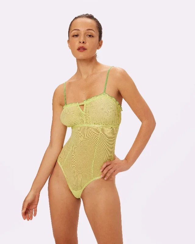 Sheer Pleasure Flutter Bodysuit | Silky Mesh (Limeade)