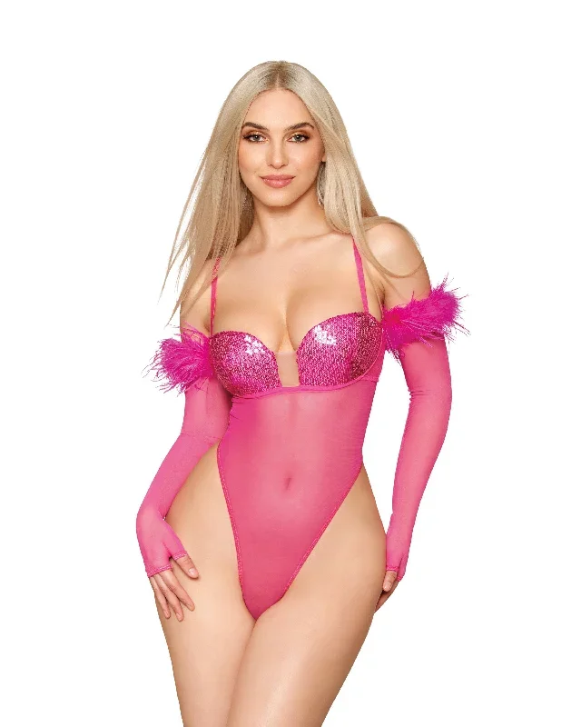 Stretch Mesh with Sequin Cups Teddy and Gloves Set