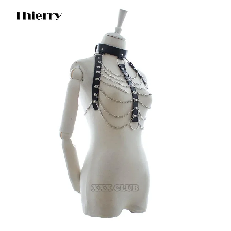 Thierry female Bondage Harness sex flirtation include collar &amp; Metal Chain, Sex toys for women adult couples game