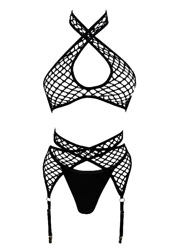 Camille Fishnet Bra, Thong and Suspender Set