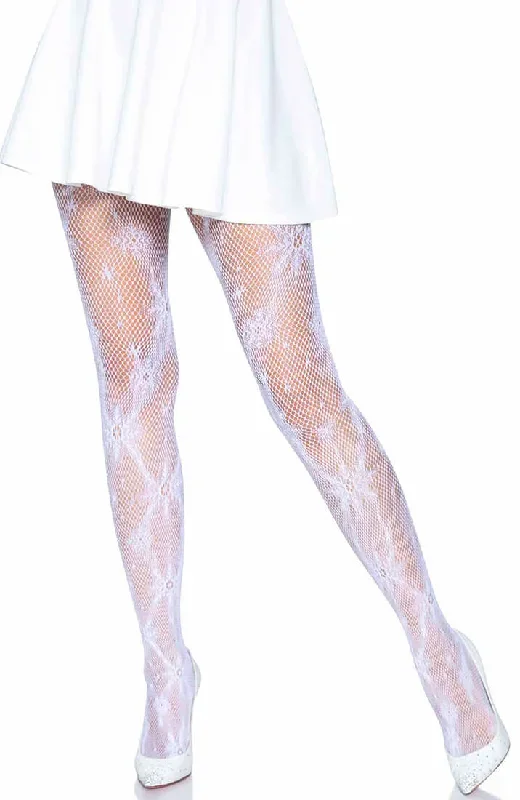 White fishnet pantyhose with snowflakes