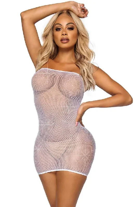 White lingerie dress with rhinestones - Fishnet Fantasy