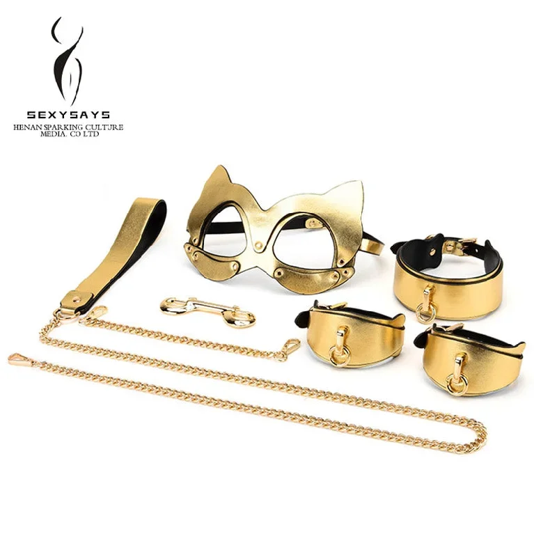 MASK WITH HANDCUFF COLLAR TRACTION ROPE BONDAGE SET