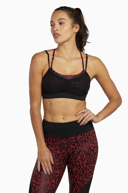 Dark Red and Black Leopard Wet Look Sports Bra